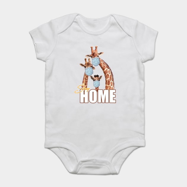 Stay Home Giraffe Family Wearing a Face Mask Baby Bodysuit by creative